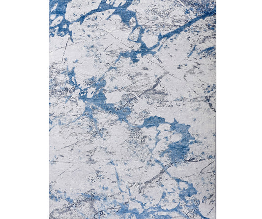 4' x 6' Blue and Silver Abstract Printed Washable Non Skid Area Rug