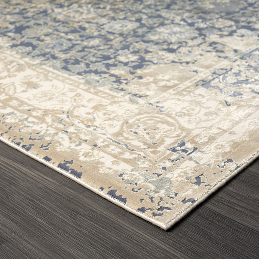 5' x 8' Blue and Ivory Floral Area Rug