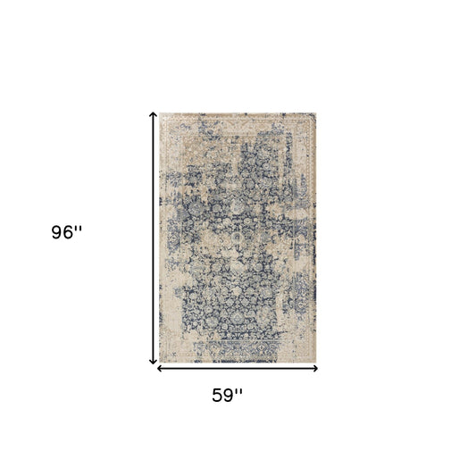 5' x 8' Blue and Ivory Floral Area Rug