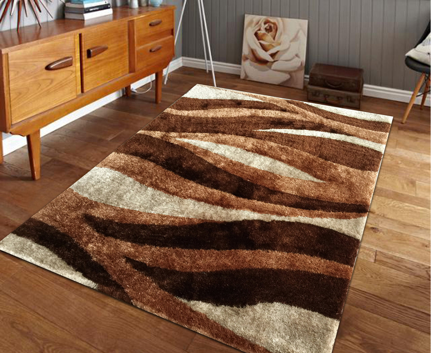 8' x 11' Beige Shag Hand Tufted Area Rug