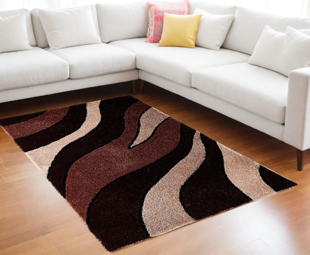 8' x 11' Beige Shag Hand Tufted Area Rug