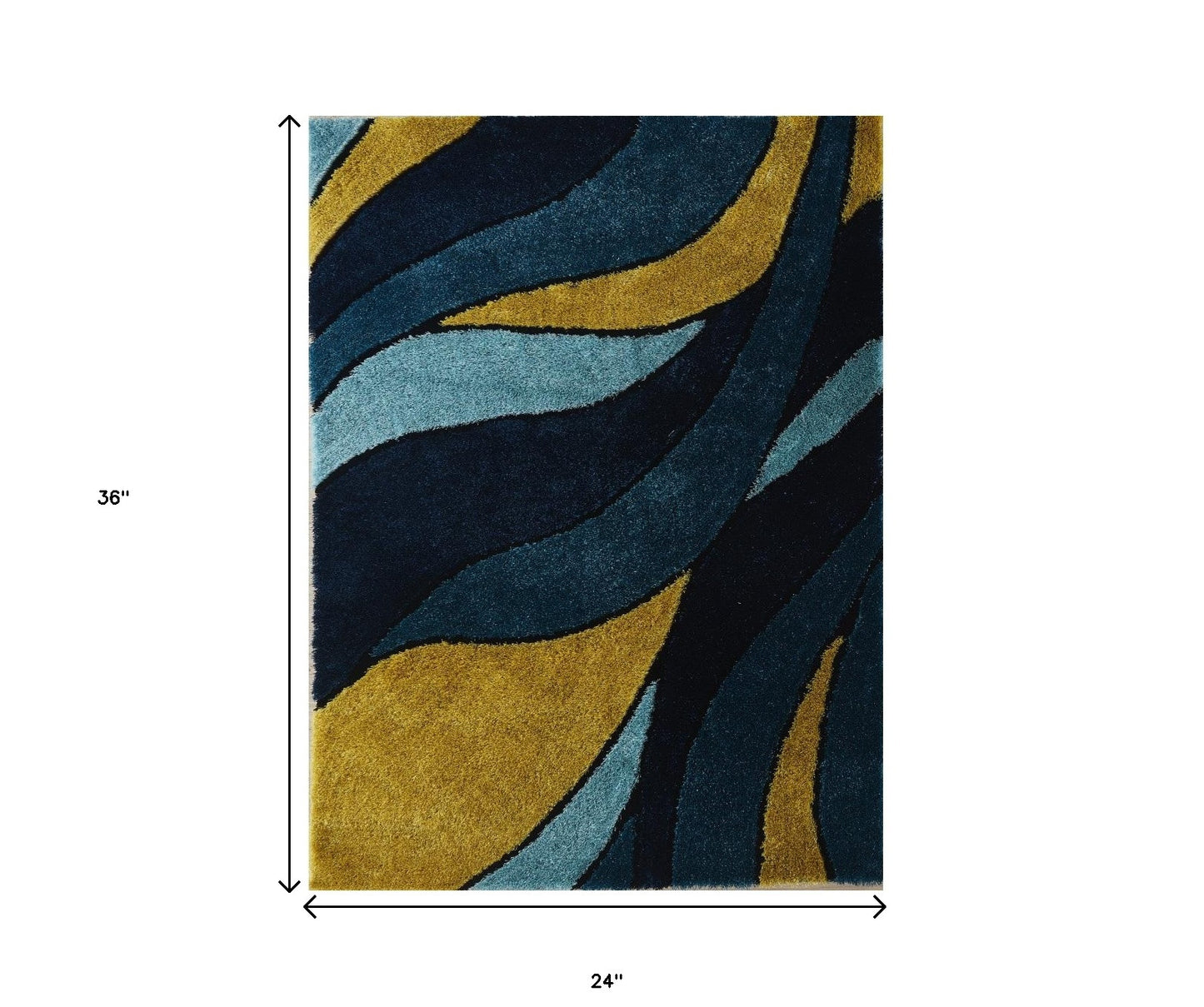 2' x 3' Blue and Yellow Shag Hand Tufted Area Rug