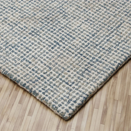 5' x 7' Blue and Ivory Wool Abstract Hand Tufted Area Rug