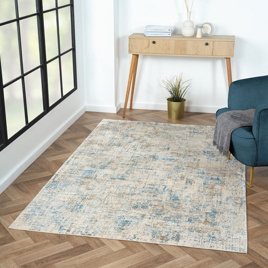 5' x 8' Blue and Ivory Abstract Area Rug