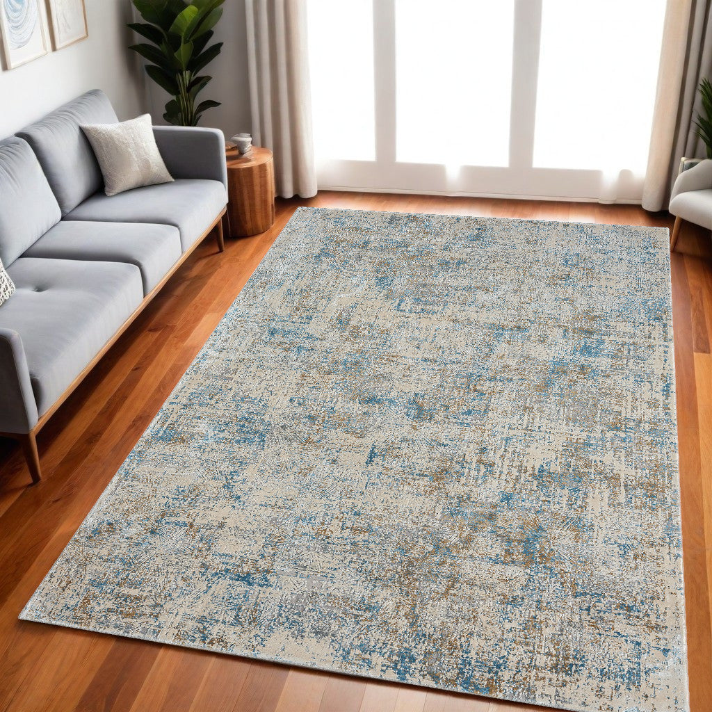 5' x 8' Blue and Ivory Abstract Area Rug