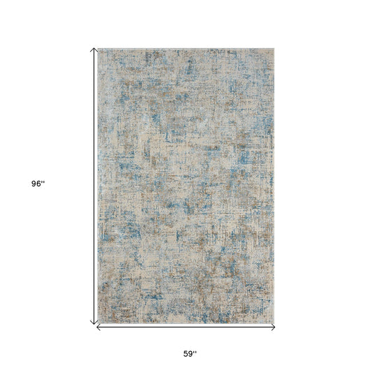 5' x 8' Blue and Ivory Abstract Area Rug