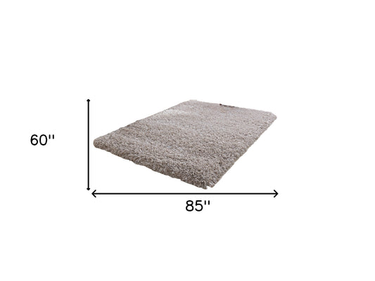 5' x 7' Beige Shag Hand Tufted Area Rug