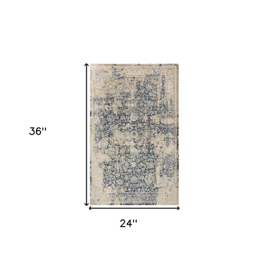 2' x 3' Blue and Ivory Floral Area Rug