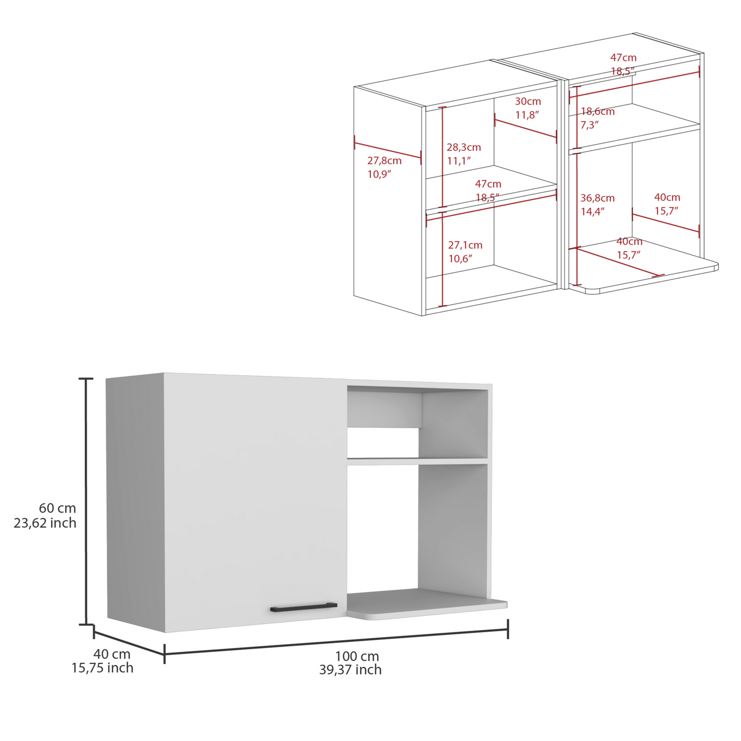 39" White Accent Cabinet With Two Shelves