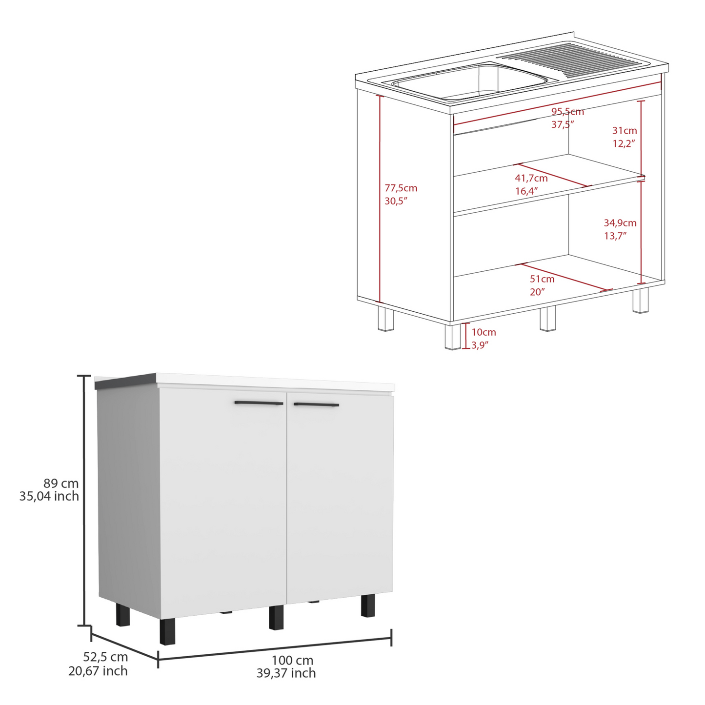 39" White Accent Cabinet With Two Shelves