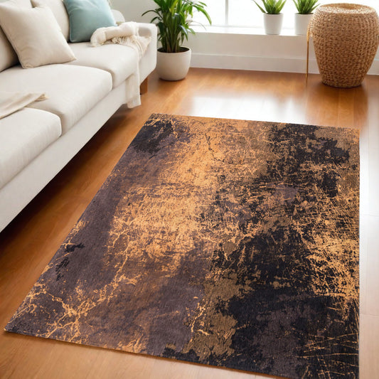 5' x 7' Yellow and Brown Abstract Non Skid Area Rug