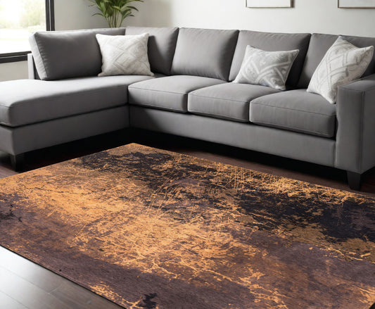 7' x 9' Yellow and Brown Abstract Non Skid Area Rug