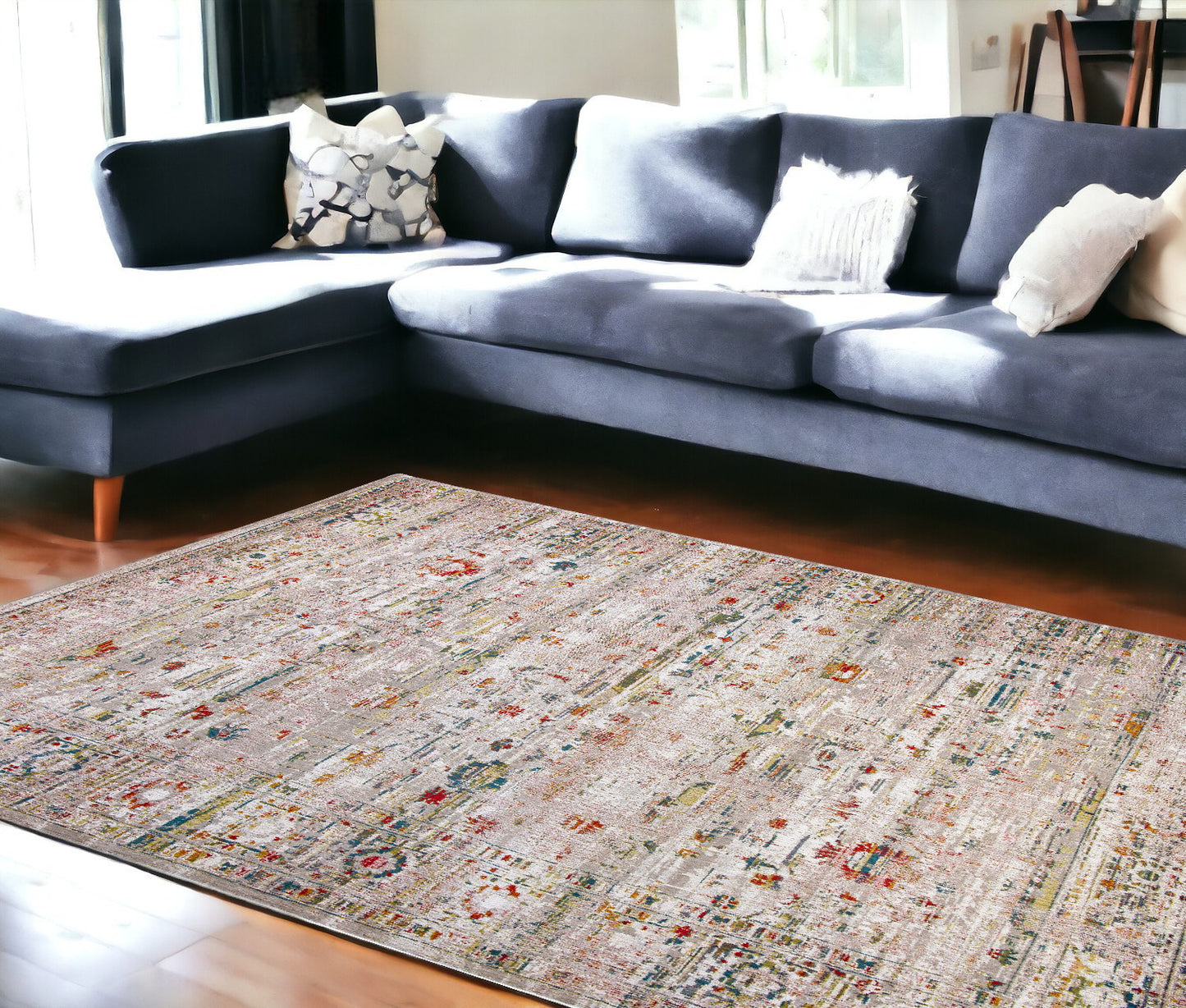 8' x 11' Gray and Brown Oriental Non Skid Area Rug