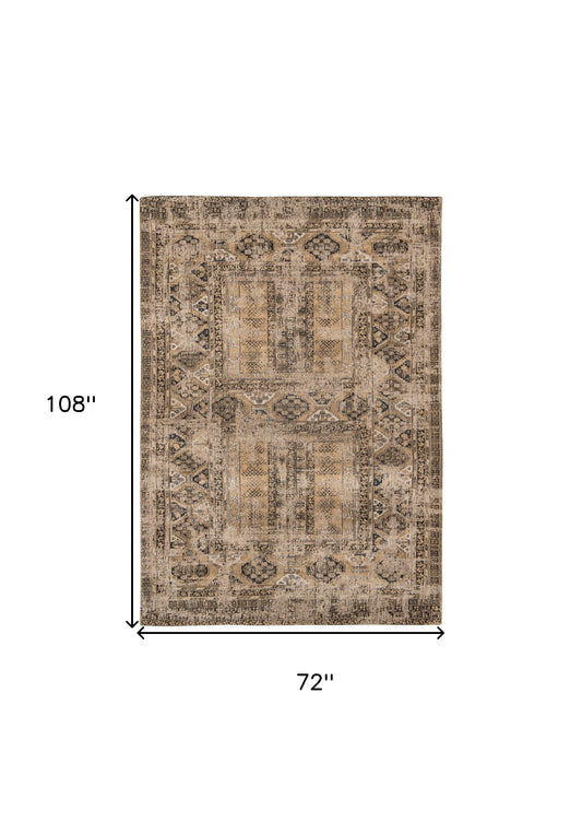 7' x 9' Brown Oriental Non Skid Area Rug