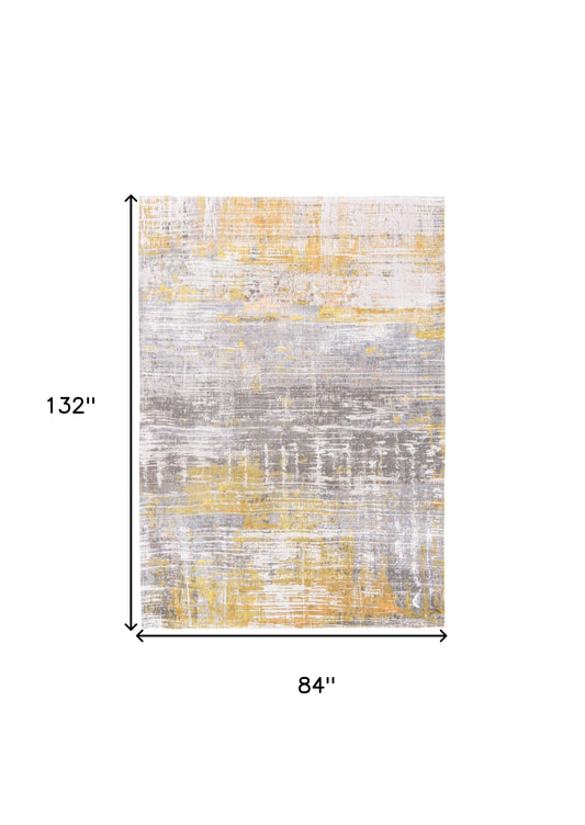 8' x 11' Gray and Yellow Abstract Non Skid Area Rug