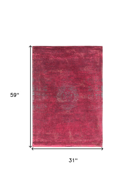 3' X 5' Gray and Pink Medallion Non Skid Area Rug