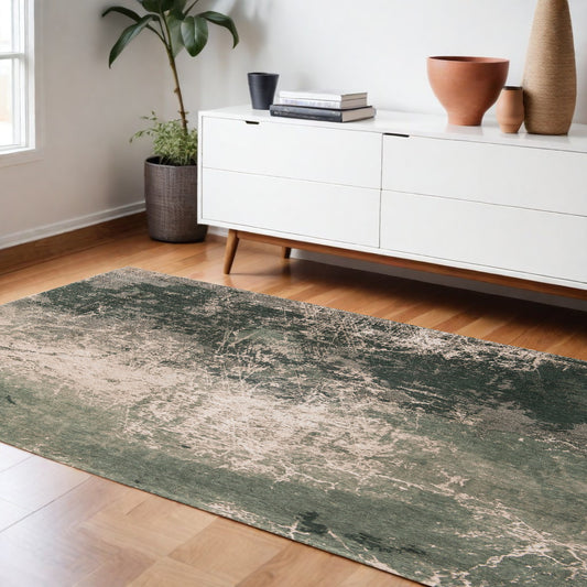 7' x 9' Beige and Green Abstract Non Skid Area Rug