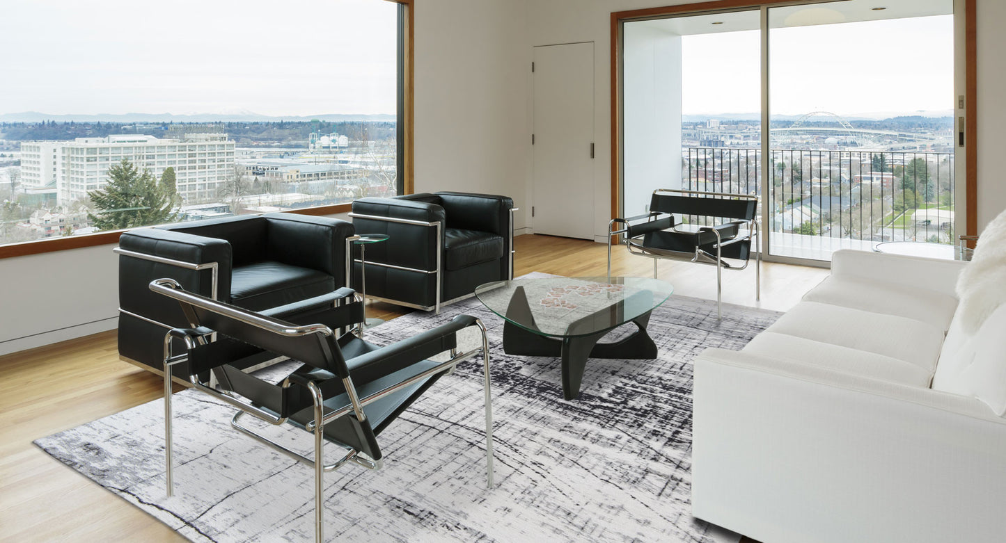 5' x 7' Black and White Abstract Non Skid Area Rug