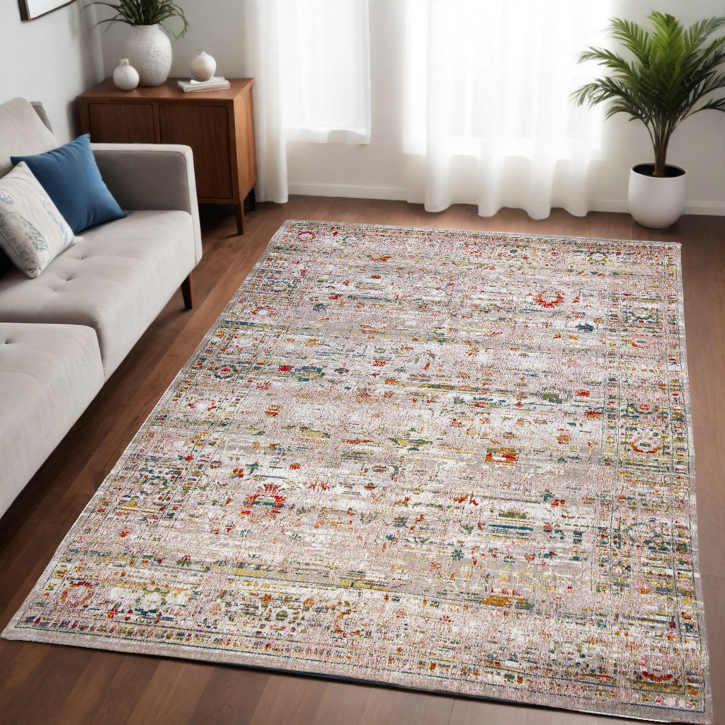 5' x 7' Gray and Brown Oriental Non Skid Area Rug
