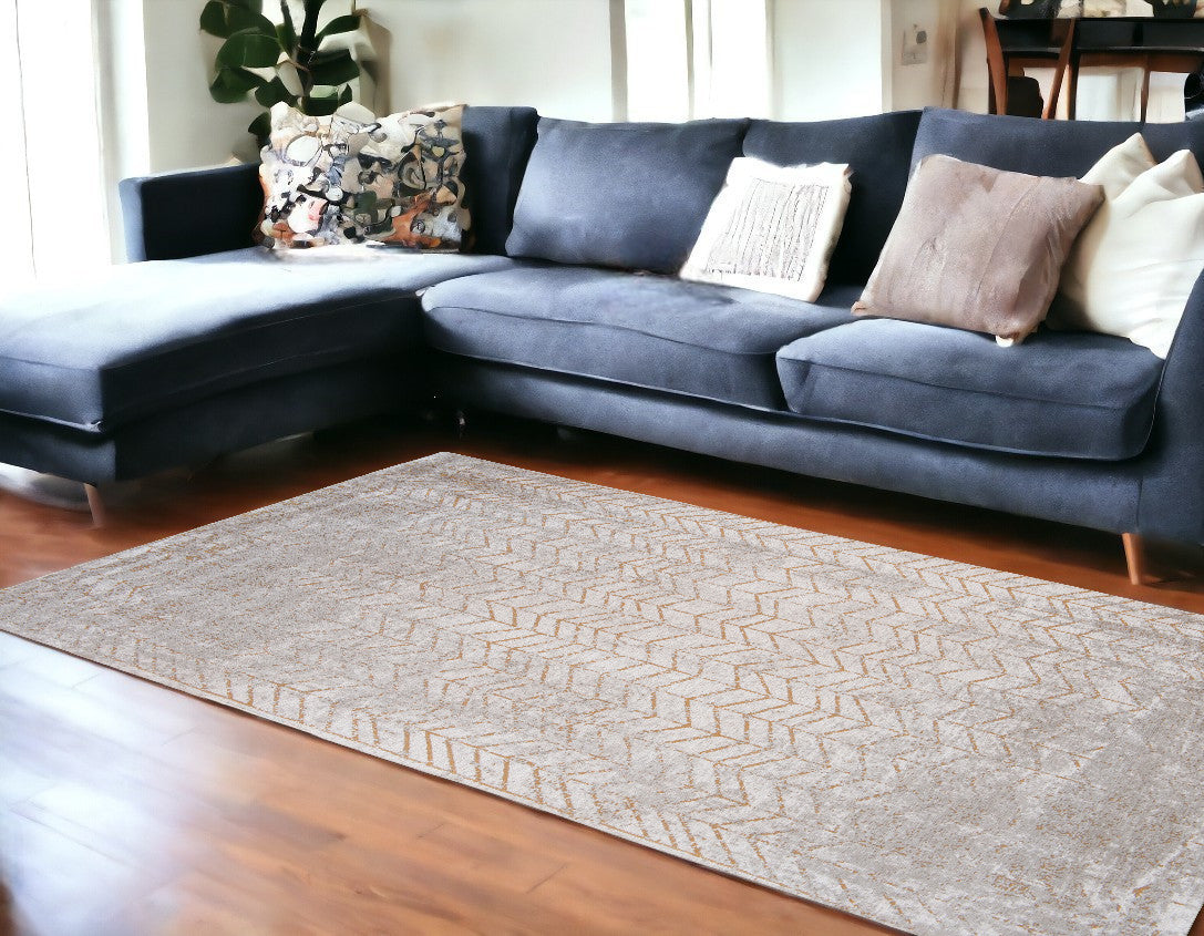 6' X 8' Gray and Yellow Chevron Non Skid Area Rug