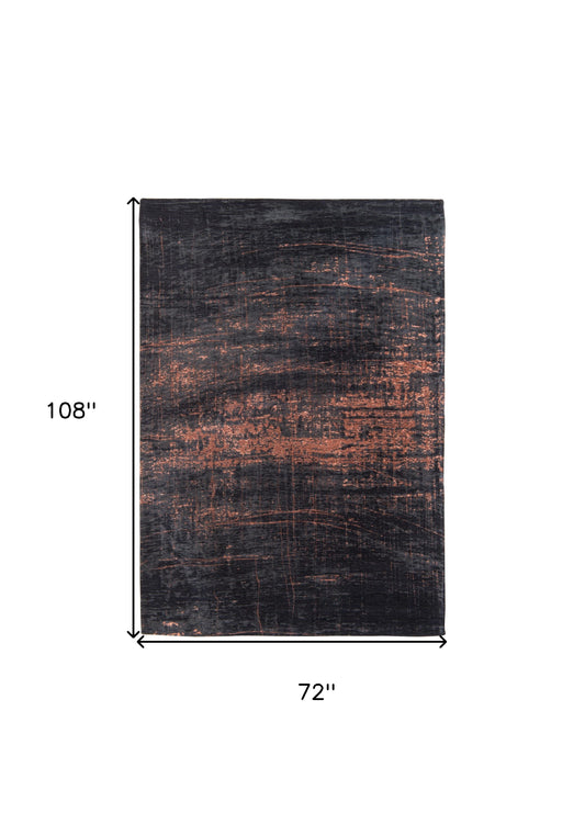 7' x 9' Black and Gold Abstract Non Skid Area Rug