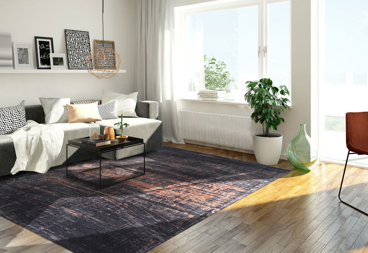 7' x 9' Black and Gold Abstract Non Skid Area Rug