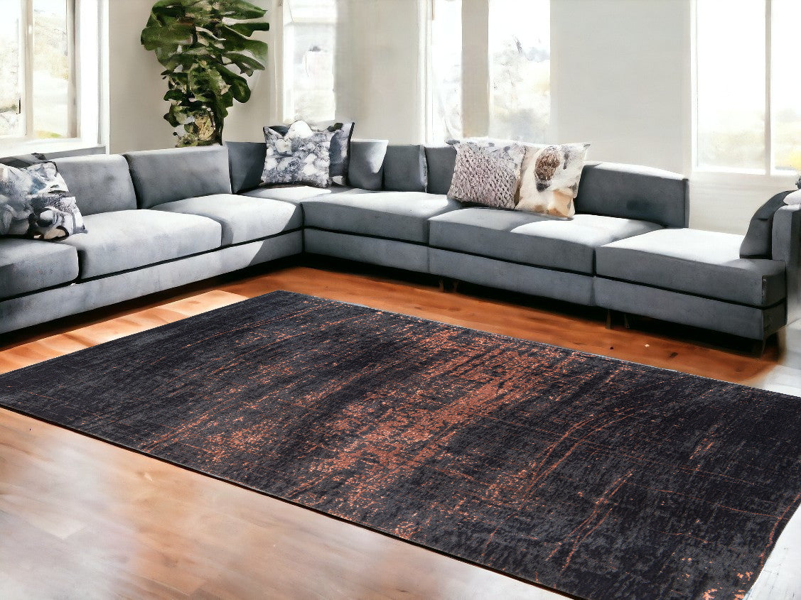7' x 9' Black and Gold Abstract Non Skid Area Rug