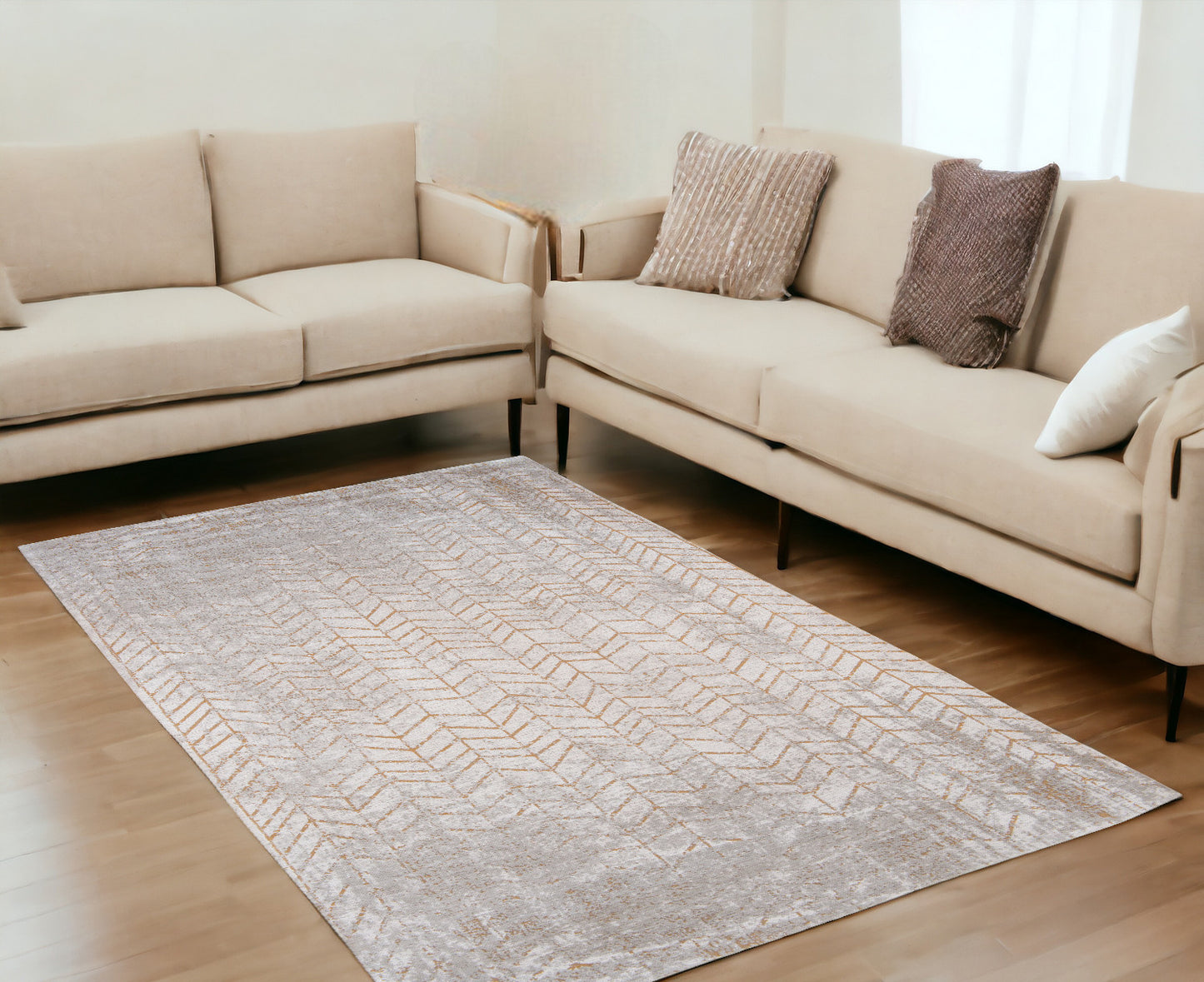 5' x 7' Gray and Yellow Chevron Non Skid Area Rug