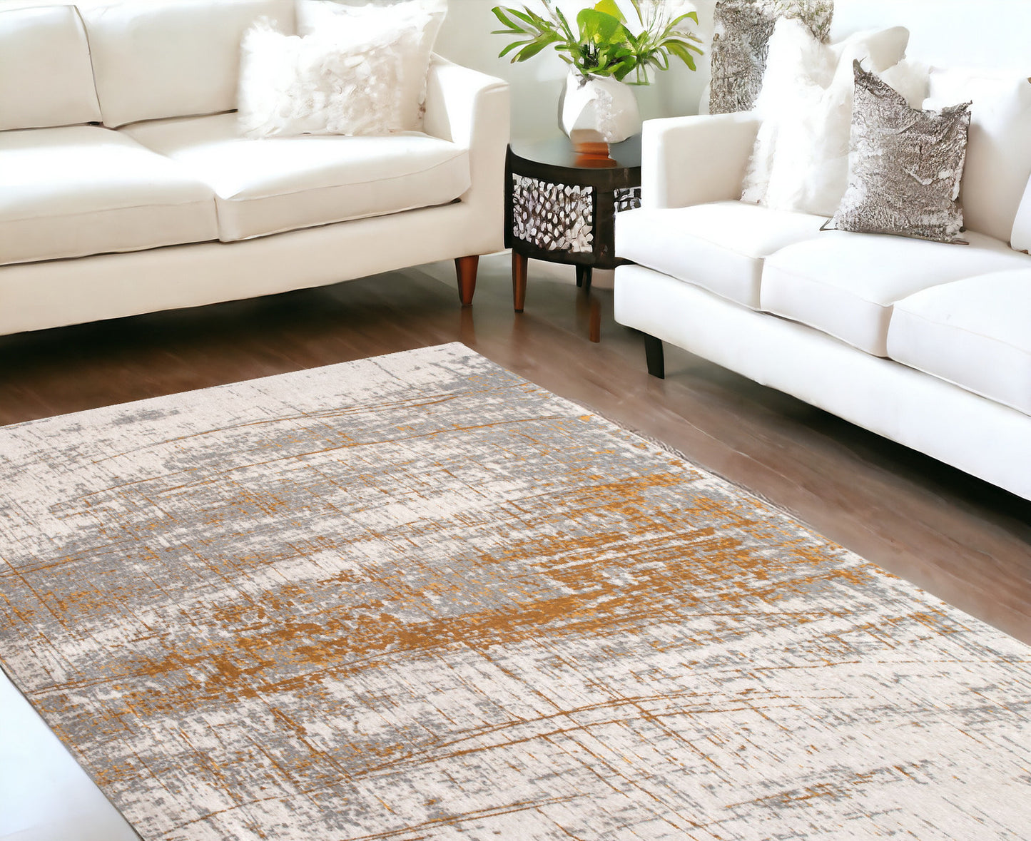 8' x 11' Gray and Gold Abstract Non Skid Area Rug