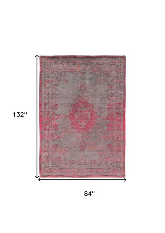 8' x 11' Gray and Pink Medallion Non Skid Area Rug