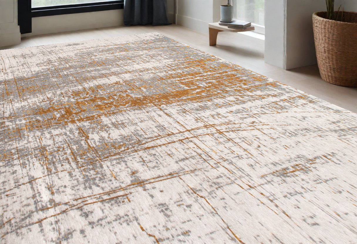 5' x 7' Gray and Gold Abstract Non Skid Area Rug