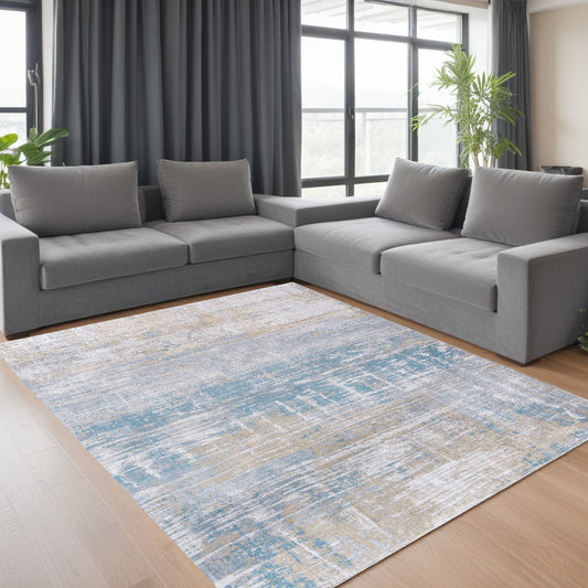 8' x 11' Blue and Yellow Abstract Non Skid Area Rug