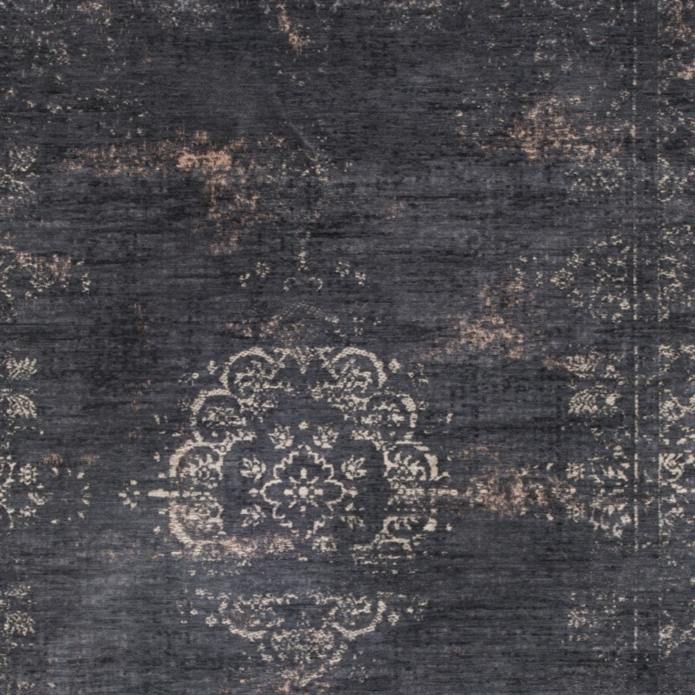 8' x 11' Gray and Black Medallion Non Skid Area Rug