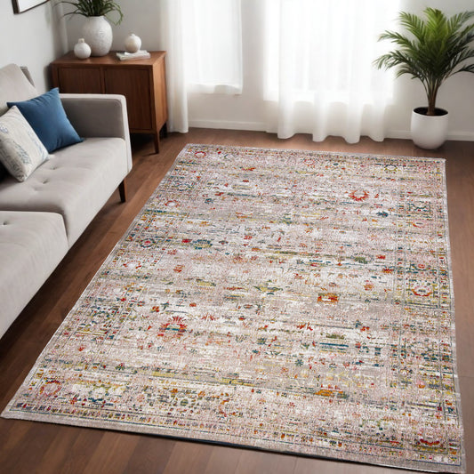 5' x 7' White Oriental Non Skid Area Rug