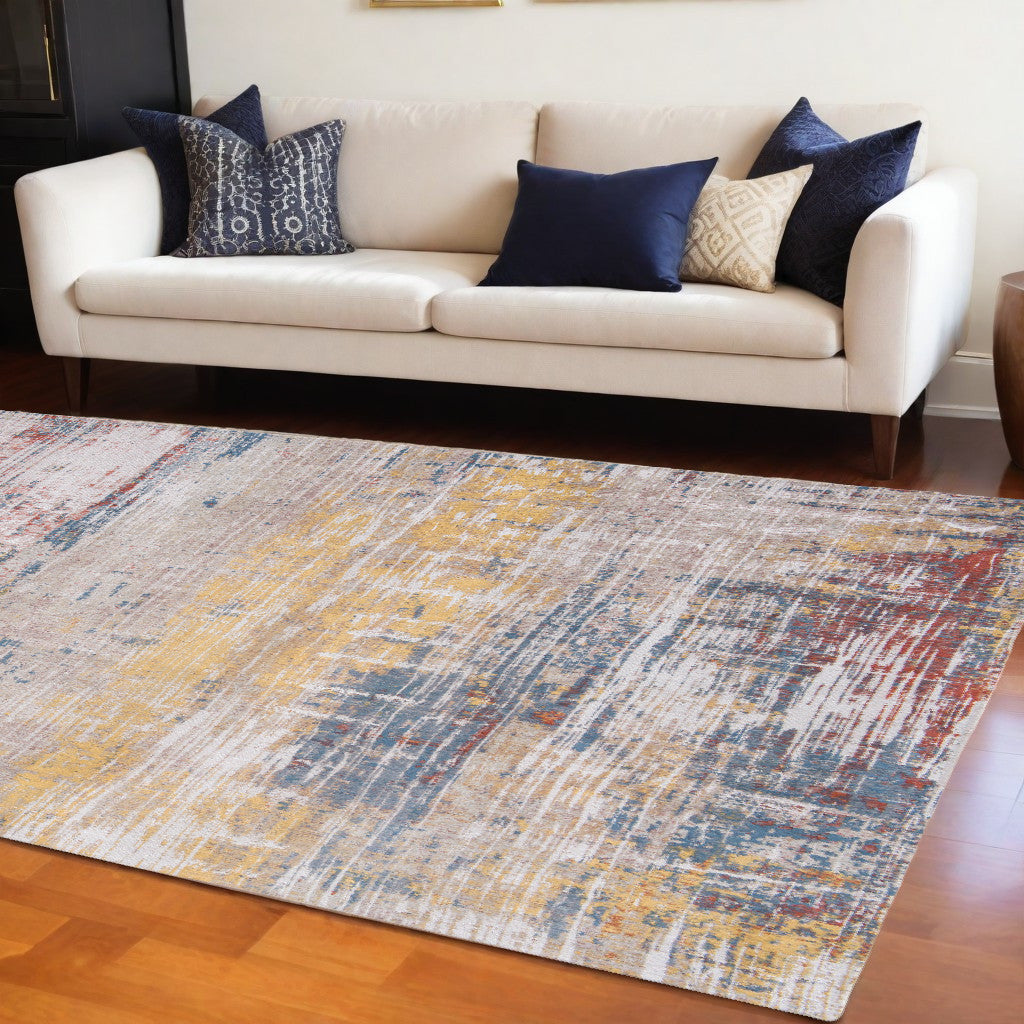 7' x 9' White Abstract Non Skid Area Rug