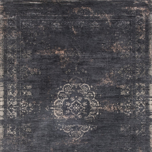 7' x 9' Gray and Black Medallion Non Skid Area Rug