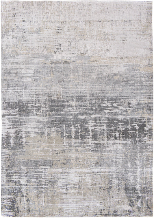 9' X 13' Gray and White Abstract Non Skid Area Rug