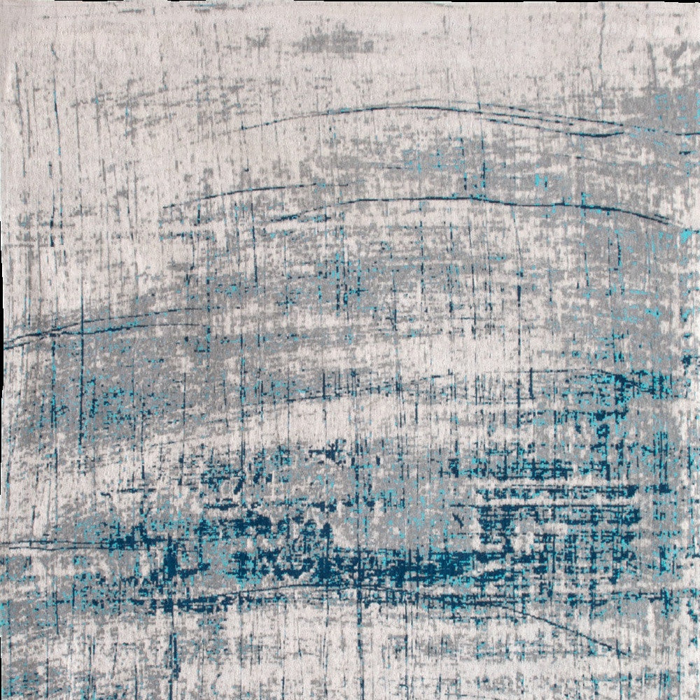 7' x 9' Blue and Gray Abstract Non Skid Area Rug