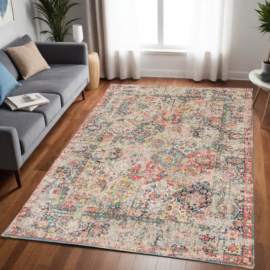 5' x 7' Red Oriental Non Skid Area Rug