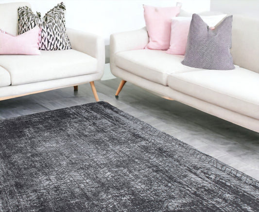 7' x 9' Black and Gray Chevron Non Skid Area Rug