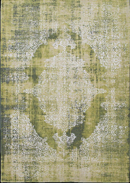 6' X 8' Green and White Oriental Non Skid Area Rug