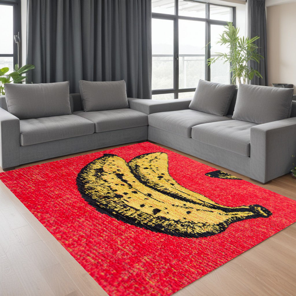 8' x 11' Red and Yellow Abstract Non Skid Area Rug