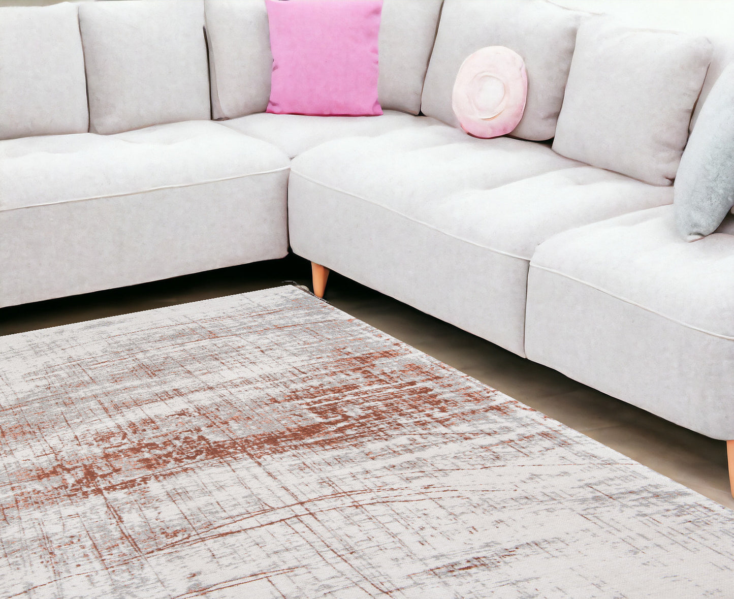 7' x 9' Gray and Yellow Abstract Non Skid Area Rug