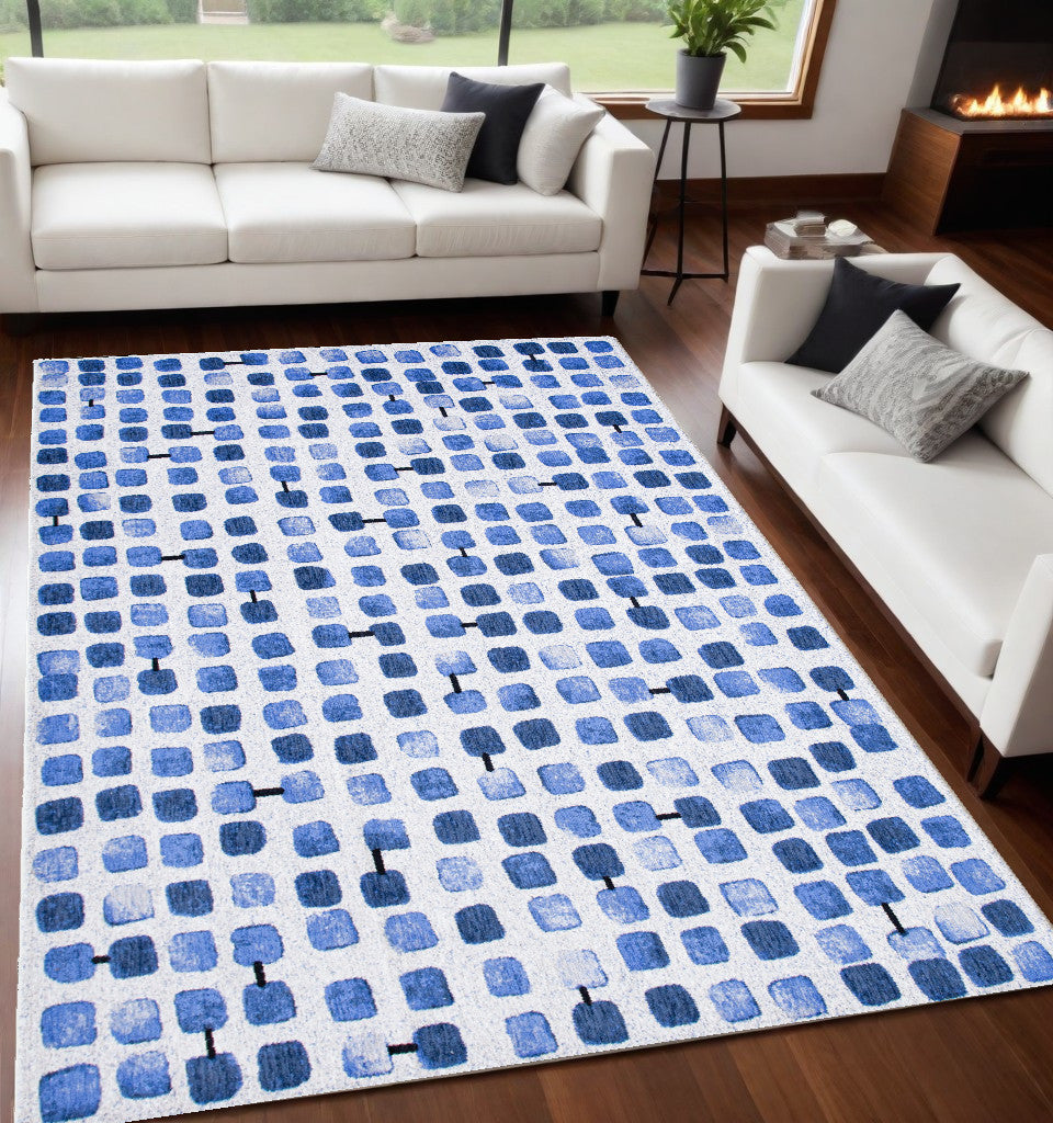 5' x 7' Blue Geometric Non Skid Area Rug