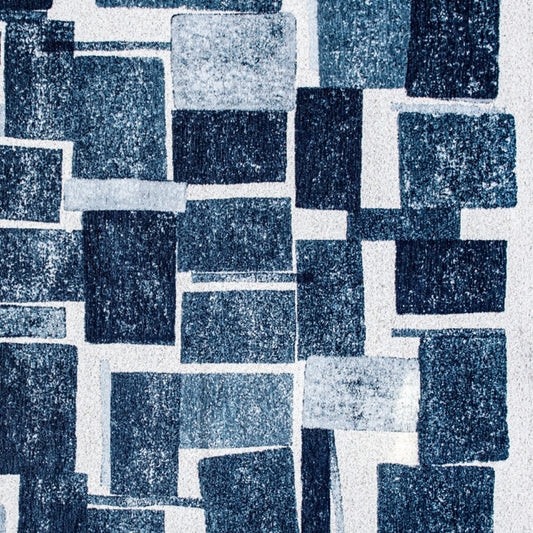 9' X 13' Blue and White Geometric Non Skid Area Rug