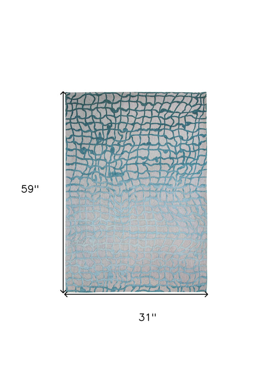 3' X 5' Blue and Gray Abstract Non Skid Area Rug