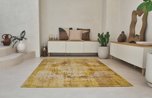 3' X 5' Yellow and Brown Oriental Non Skid Area Rug