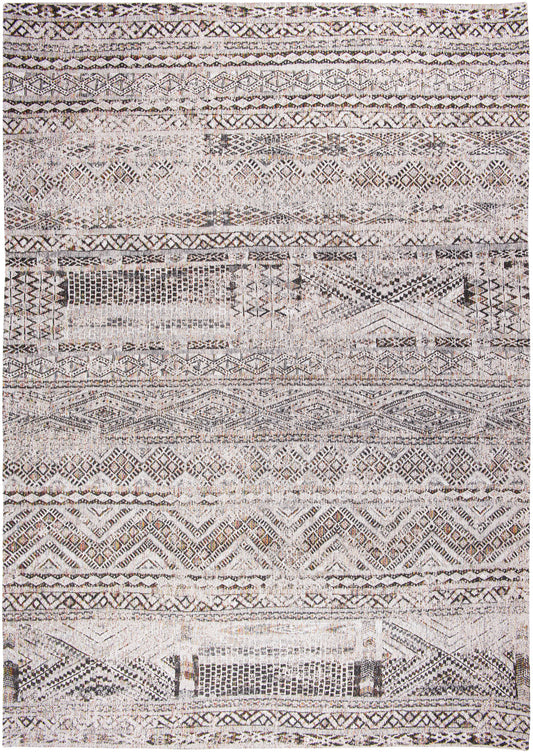 7' x 9' Gray and White Oriental Non Skid Area Rug