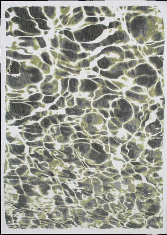 8' x 11' Green and White Abstract Non Skid Area Rug