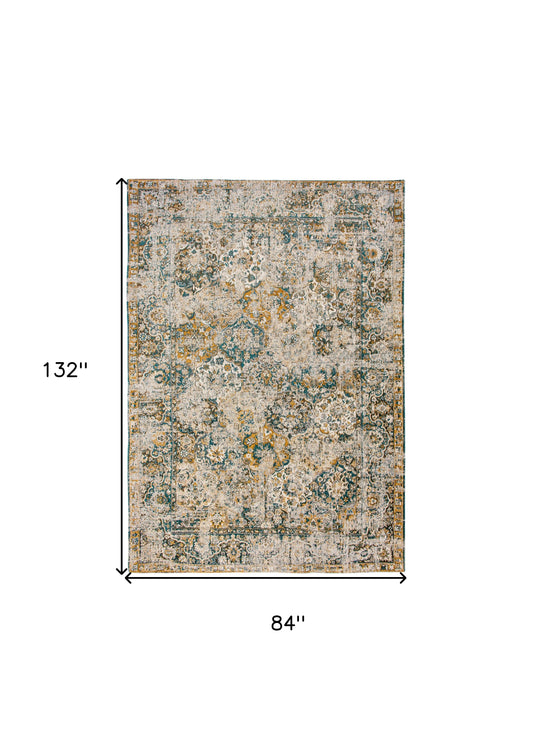 8' x 11' Blue and Green Abstract Non Skid Area Rug